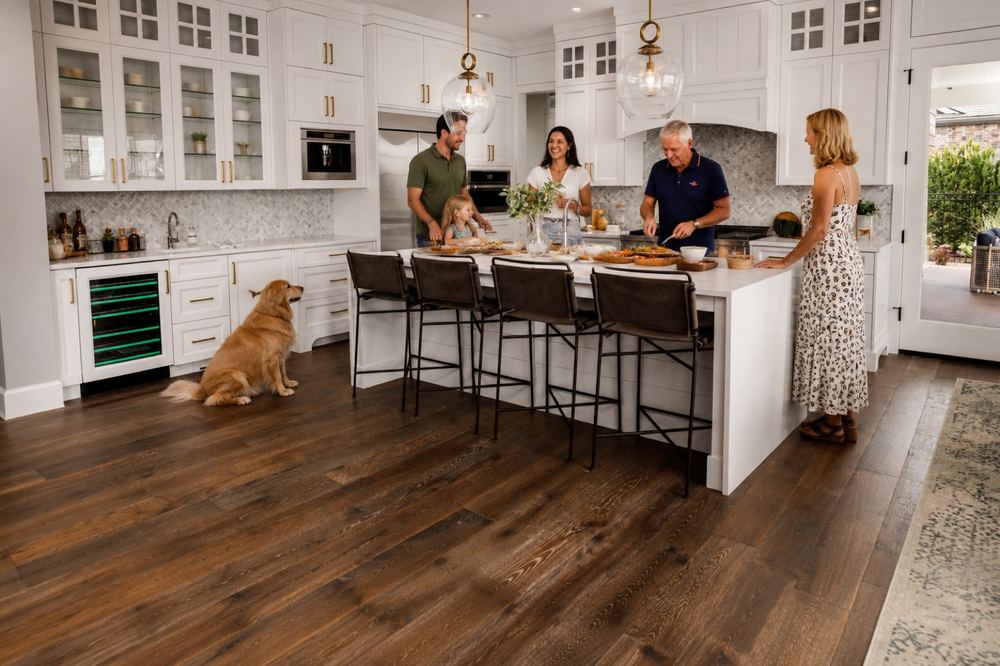 Family in a kitchen with premium flooring flooring
